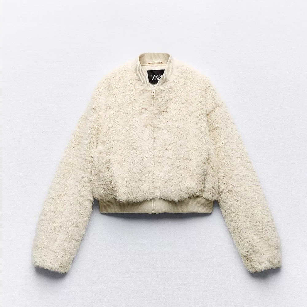 Zara Cream Faux-Fur Bomber Jacket